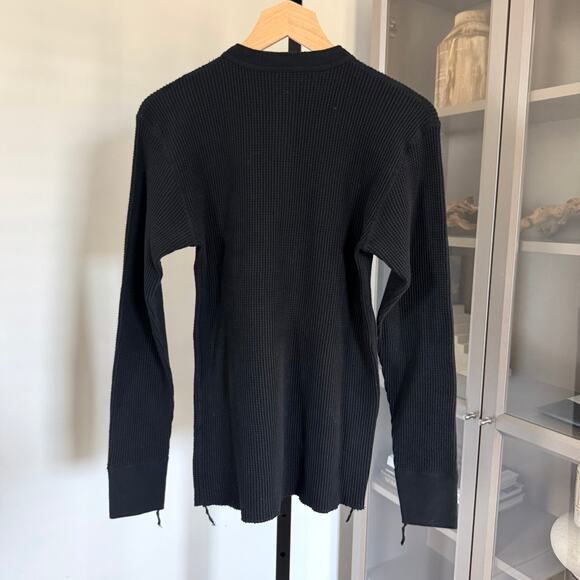 Iron Heart Waffle Knit Black Henley Long Sleeve Shirt M NEW Button Slim Pullover - Picture 5 of 7